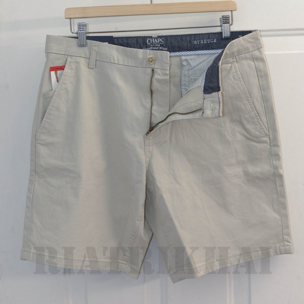 Tan NWT Mens Flat-Front Chino Shorts Chaps - Picture 5 of 9
